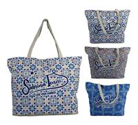 Borsa Mare Donna Fantasia Grande con Zip Cerniera Doppio Manico in polycotton