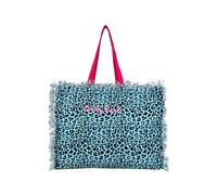 Borsa Mare Grande New Leopard Maculato con Zip 100% Cotone Canvas 48x38x16cm Borsa Spiaggia (Azzurro)