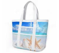 Borsa Mare Grande Stella Del Mare Blu Del Cielo Borsa Mare Donna Resistente Beach Tote Bag Spiaggia Con Zip Shopping Bag Donna Borse Mare Pieghevole Leggera Borsone Piscina Viaggio 33x32cm/2 Pezzi