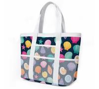 Borsa Mare Grande Stelle Del Mare Shell Colorato Borsa Mare Donna Resistente Beach Tote Bag Spiaggia Con Zip Shopping Bag Donna Borse Mare Pieghevole Leggera Borsone Piscina Viaggio 33x32cm/3 Pezzi
