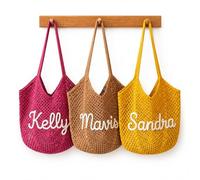 Borsa Mare Intrecciata Corda Cotone Con Nome Borsa Effetto Paglia Traforata