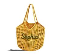 Borsa Mare Intrecciata Cotone Artigianale Con Nome Effetto Paglia Traforata | Borsa Viaggio Morbida Grande Capacità Due Cinghie Lunghe Mare Vacanze E Uso Quotidiano