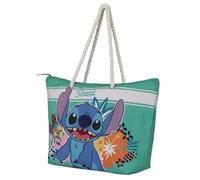 Borsa Mare Stitch Disney Capiente 52x37x17 cm con Chiusura Zip e Tasca Interna Shopper Estiva Tropicale in Poliestere Resistente con Manici in Corda Ideale per Spiaggia Piscina e Vacanze