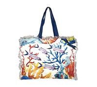 Borsa Mare Tropic Con Zip 100% Cotone Canvas Misura 50x40x15cm (Pesci)