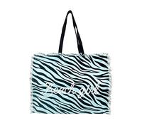 Borsa Mare Zebra con Zip Stampa Beach Girl 100% Cotone Canvas Misura 50x40x15cm Borsa Spiaggia (Azzurro)