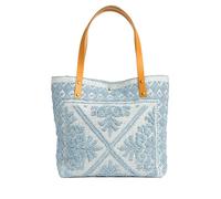 Borsa Marein Cotone, con Chiusura a bottone magnetico, manici in Cuoio, Leggera e Pieghevole, Ampia Capacità Donna per Shopping, Viaggio, Campeggio - Sarda MADE IN ITALY (Sky)