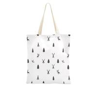 Borsa media in tela con manici per regali di Natale casual da donna, motivo natalizio a maglia nera bianca, Motivo albero nero e renna, Taglia unica