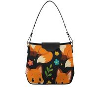 Borsa media per la mamma, borsa tote media alla moda con tasche con cerniera, graziosa borsa hobo nera con volpe in stile cartone animato per lavoro