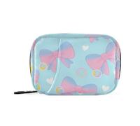 Borsa medica da viaggio con fiocco rosa blu sfondo blu con scomparti rimovibili porta-pillole medicina portatile organizzatore per borsa