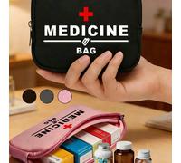 Borsa medica da viaggio portatile, stampata con il testo "Borsa medica" e grafiche, kit di pronto soccorso compatto, adatto per campeggio, viaggio e uso domestico, borsa portatile per lo stoccaggio, p
