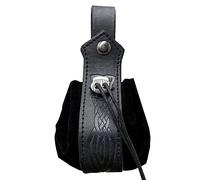 Borsa medievale in finta pelle, marsupio vichingo, marsupio nordico retrò, borsa portatile con coulisse, borsa dadi per tiro con l'arco Costume da faire rinascimentale LARP (Black C)
