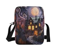 Borsa messenger da uomo a tracolla da uomo borsa a tracolla casual da donna tracolla regolabile per lavoro - Collage di Halloween stile fiaba viola