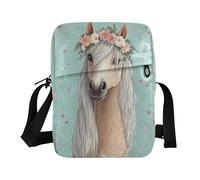 Borsa messenger da uomo Borse a tracolla per le donne Piccola borsa casual da donna tracolla regolabile per attività all'aperto quotidiane all'aperto tutti i giorni - Simpatico cavallo fiori fiaba