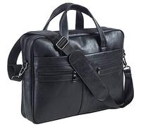 Borsa messenger da uomo in pelle fatta a mano per viaggi d'affari borsa per computer portatile, Nero, 17.3inch, Contemporaneo