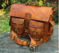 Borsa Messenger Laptop In Vera Pelle Vintage Marrone 15" Tracolla A Croce