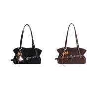 Borsa messenger vintage da donna in PU con ciondolo elegante grande capacità a mezzaluna borsa a tracolla per uso quotidiano, Nero + caffè., casual