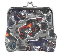 Borsa moneta nera moneta in pelle per donne e ragazze, con fibbia, lucchetto da bacio, borsa per cambio valuta ragazza, nero Monster Truck Auto Classic, Monster nero camion auto, Classico