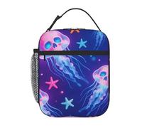 Borsa morbida per il pranzo al neon con teschio, meduse, stelle marine, per