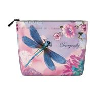 Borsa multifunzionale per trucchi con fiore rosa e libellula blu, grande capacità, con cerniera, per viaggi, lavoro, casa, borsa per il trucco, portamonete, Nero , Taglia unica