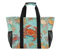 Borsa multiuso con granchio verde per borsa da spiaggia pieghevole in tela impermeabile pieghevole, Pittura d'arte granchio verde, 1 size, Moda