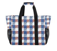 Borsa multiuso per il giorno dell'indipendenza del 4 luglio, a quadri, colore: rosso e blu, pieghevole, a prova di sabbia, con manici, grande borsa da spiaggia, Plaid rosso e blu 4 luglio Giorno