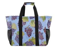 Borsa multiuso per pittura artistica blu frutta uva per borse da spiaggia in tela pieghevole a prova di sabbia, uva frutta blu arte pittura, 1 size, Moda
