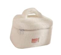 Borsa multiuso robusta in peluche, accessorio alla moda per l'organizzazione della casa e la comodità dei viaggi, bianco