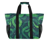 Borsa multiuso spaventosa verde fluorescente del serpente del fumetto pieghevole a prova di sabbia con le borse della spiaggia delle maniglie, cartone animato, serpente, fluorescente, verde