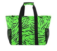 Borsa multiuso verde fluorescente della struttura della pelliccia delle tigri per il totalizzatore pieghevole della spiaggia della tela resistente all'acqua del tronco, Texture in pelliccia di tigri