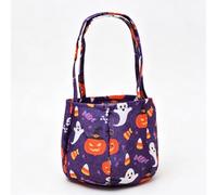 Borsa non tessuta di Candy di Halloween, cima aperta, maniglie lunghe | Forma arrotondata con base curva e pieghe verticali cucite