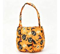 Borsa non tessuta di Candy di Halloween, cima aperta, maniglie lunghe | Forma arrotondata con base curva e pieghe verticali cucite