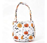 Borsa non tessuta di Candy di Halloween, cima aperta, maniglie lunghe | Forma arrotondata con base curva e pieghe verticali cucite