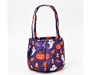Borsa non tessuta di Candy di Halloween, cima aperta, maniglie lunghe | Forma arrotondata con base curva e pieghe verticali cucite