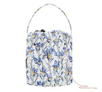 Borsa organizer da viaggio con motivo floreale e bianco acquerello blu con fori borsa da viaggio per kit di lavoro a maglia all'uncinetto da viaggio