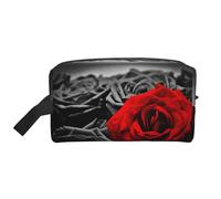 Borsa organizer da viaggio con stampa di rose, nera, bianca e rossa, custodia ad alta densità con schiuma protettiva per elettronica