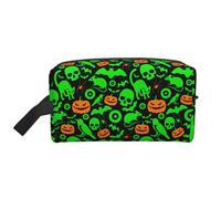 Borsa organizer da viaggio con stampa di zucca di Halloween con fantasma verde, custodia ad alta densità con schiuma protettiva per elettronica