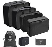 Borsa organizer da viaggio in twill, 7 set di valigie ispessite, impermeabile, per l'organizzazione dei vestiti, sette set (nero)