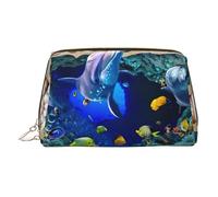 Borsa organizer per articoli da toeletta in pelle con delfino 3D Underwater World, borsa da viaggio per trucco da donna, Oro, Taglia unica, Beauty case