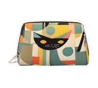 Borsa organizer per articoli da toeletta in pelle di gatto arte moderna Mid-Century, borsa da viaggio per trucco da donna, Oro, Taglia unica, Beauty case