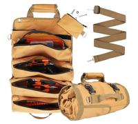 Borsa organizer per attrezzi, pieghevole, arrotolabile, resistente, borsa per il trasporto di meccanici, con 2 tasche staccabili, regalo per papà, uomini, compleanno, festa del papà (cachi)