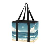 Borsa organizer per bagagliaio auto, riutilizzabile, per shopping, mare, spiaggia, paesaggio, arte, pieghevole, riutilizzabile, con fondo rinforzato, per auto, campeggio, viaggio, confezione da 1