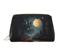 Borsa organizer per cosmetici con olio su tela, motivo girasole, trousse per cosmetici, con cerniera, per pennelli (grande), Luna Stelle E Pianeti, Taglia unica