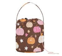 Borsa organizer per filati all'uncinetto, con zucche e stelle, rosa, arancione, marrone, per lavori a maglia, per lavori a maglia, per riporre matasse, ferri da maglia