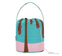 Borsa organizer per filati con motivo a goccia marrone pastello e blu, con fori, per lavori a maglia, ferri da maglia, uncinetto