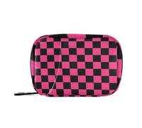 Borsa organizer per medicinali a quadri americani viola e nera con scomparti staccabili, comoda custodia da viaggio per farmaci