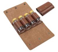 Borsa organizer per spezie da campeggio, portatile, in pelle PU, con 4 bottiglie di spezie, per barbecue, escursioni e picnic, Marrone