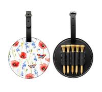 Borsa organizer per tee da golf in pelle ad acquerello con papaveri e farfalle, per donne e uomini, resistente all'acqua, ottimo regalo per gli amanti del golf