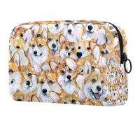 Borsa organizer per trucchi colorata con motivo cucciolo di cane in stile cartone animato, astuccio per matite e cosmetici, borsa portatile per articoli da toeletta, per donne e uomini, Multicolore