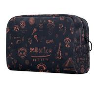 Borsa organizer per trucchi con simboli del Messico, astuccio per matite e cosmetici, borsa portatile per articoli da toeletta per donne e uomini, Multicolore 01, 18.5x7.5x13cm/7.3x3x5.1in
