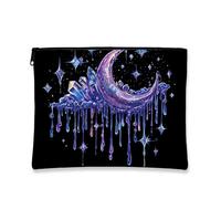 Borsa organizer per trucco con luna stellata, custodia portatile in tela con cerniera, con cristalli viola galassia, custodia per cosmetici da viaggio, borsa da toilette regalo per la cura della pelle